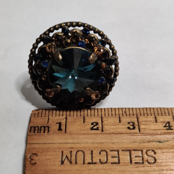 Designer Sorrelli Blue Rivoli Crystal Adjustable Ring - Picture 8 of 16